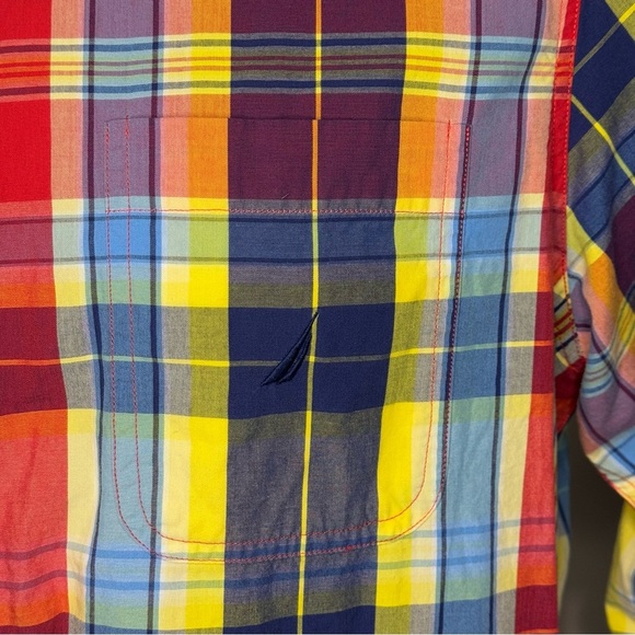 Nautica multi color Plaid Shirt long sleeves button down Vintage y2k Large Euc - Picture 8 of 10